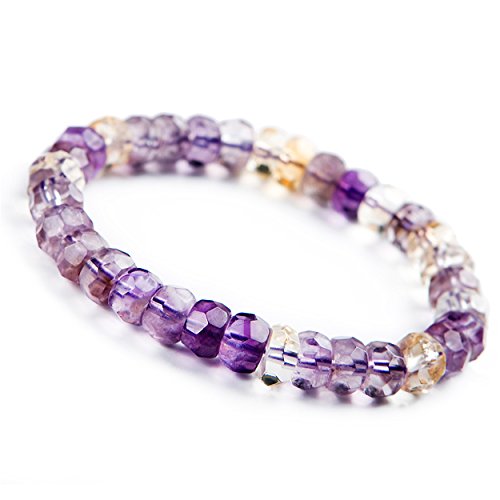 Natural Ametrine Bracelet Amethyst Citrine Crystal Faced Abacus Bead Bracelet 9mm