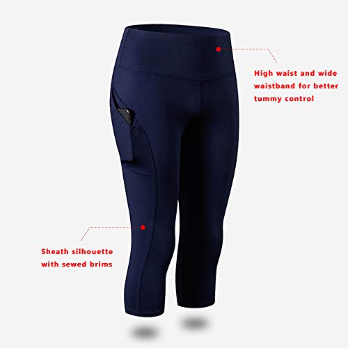 Andoer Calças femininas de ioga com bolsos cintura alta leggings esportivos meia-calça alongamento f