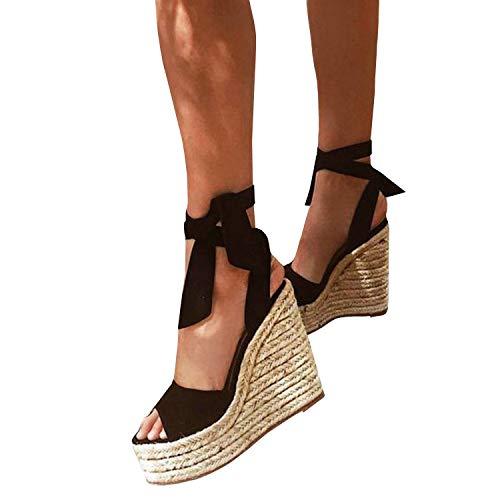 Image of SERAIH Womens Lace up Espadrilles Platform Wedges Sandals Heels Tie Ankle Strap Summer Dress Shoes