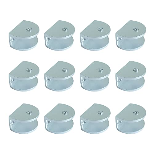 WYAN 12 piezas Soporte de vidrio ajustable con tornillos,Soporte de pared abrazaderas de sujeción,Vidrio adaptable de 10-12 mm de espesor(semicírculo)