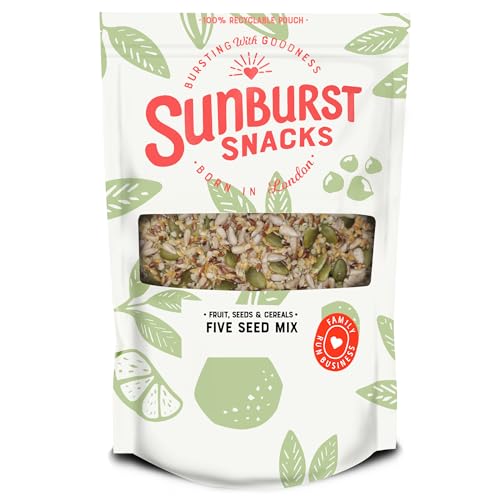 Image of Sunburst Snacks 5 Seed Mix High Protein Low Carb, Superfood Seeds Pumpkin Sunflower Linseed Flaxseed Hemp Healthy Breakfast Salad Topping, Re-Sealable Recyclable Pouch 500G
