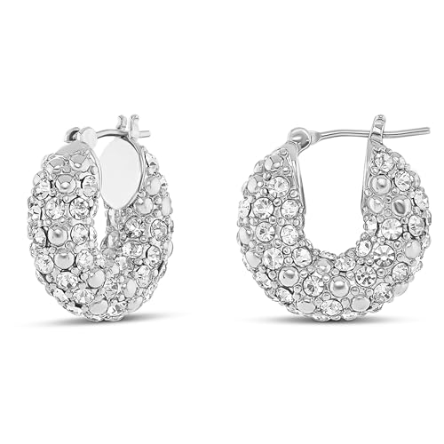 Amazon Essentials Sterling Silver Pave Glass Rounded 17mm Hoop - image 1