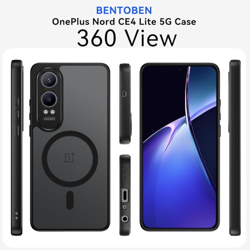 Image of BENTOBEN Hybrid Translucent Matte Back Cover Case for OnePlus Nord CE4 Lite 5G, Full Body Camera Protection, Wireless Charging Compatible, Armor Shockproof Bumper Case for OnePlus Nord CE4 Lite, Black