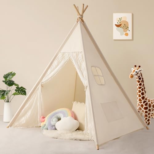 Sumerice Kids Tent for Girls Indoor, Teepee Tent for Kids with Lights, Foldable Play Tent for Bedroom Corner, Cozy Toddler Tent Reading Nook & Birthday Gift