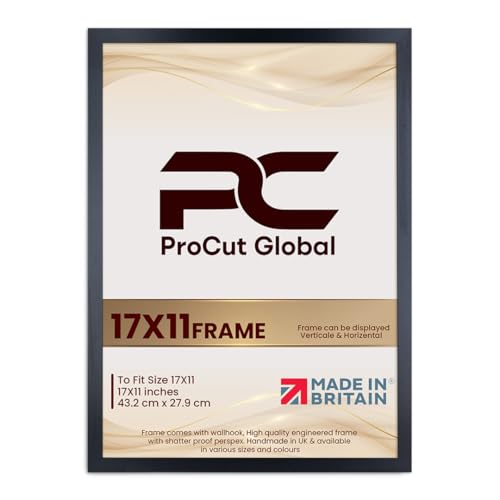 Procut Global 17X11 Matt Black Picture Frames - Modern Wooden Photo Frame with Shatterproof Perspex for Wall or Tabletop - Perfect for Posters, Certificates, Prints - Sizes & Colors Available
