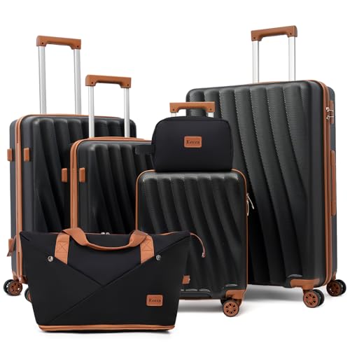 Image of Luggage Sets 6 Piece Suitcases with Wheels,ABS Hard Case Suitcases with Spinner Wheels,Durable Travel Luggage with Combination Lock (Black, 6 Piece Set 16 inch /20 inch /24 inch /28 inch)