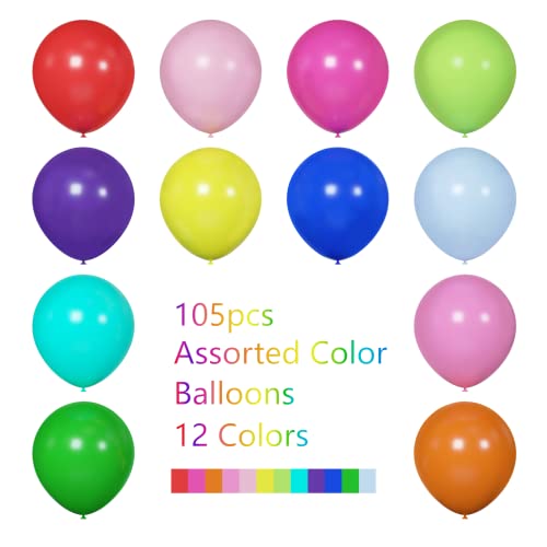 Image of Voircoloria 105pcs Colorful Balloons 12inch Rainbow Latex Balloons for Boys Girls Birthday Baby Shower Gender Reveal Wedding Decorations