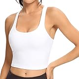 Lemedy Women Racerback Sports Bra Removable Padded Workout Yoga Crop Tank Top (White, L)