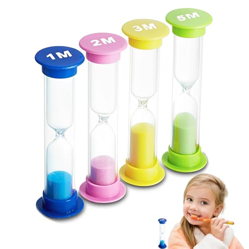 UEAVOID 4 pièces Sabliers pour Enfants, Sabliers Brossage Dents Enfant, Timer Enfant, Sabliers 1 Minute, Sabliers 2 Minutes, Sabliers 3 Minutes,Sabliers 5 Minutes, Jeux, Cuisine, Bureau