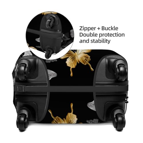 Gold Grey Butterfly Pattern Stretchable Luggage Covers for Suitcase TSA Approved, Dust Proof and Scratch Resistant Travel Luggage Protector for Carry On (22-24 in)3