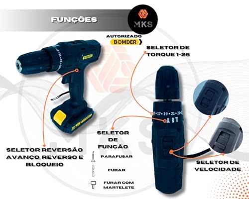 MKS Parafusadeira Furadeira De Impacto A Bateria 21V Com Acessórios Brocas Bites Soquetes Premium