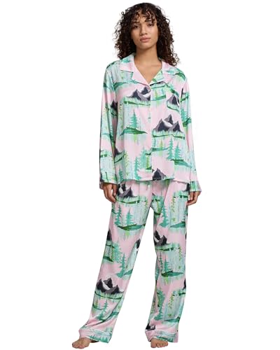 Image of YiNi LuLu Womens Silk Satin Pajamas Set Button Down 2 Piece Pjs Long Sleeve Oversized Sleepwear with Pockets