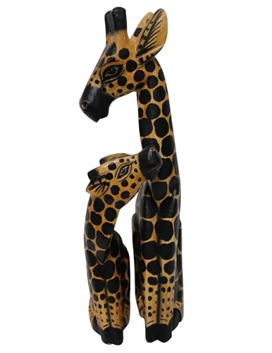 Set de 2 Estatuas de Madera Tallada Madre e Hijo Jirafa