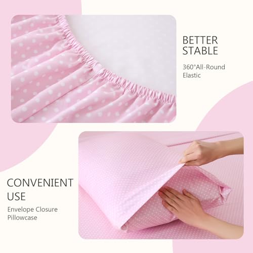Image of MCO 4Pieces Polka Dot Sheets Set, Breathable Queen Sheet Set with 16 inch Deep Pocket,Modern & Luxury, Brushed Microfiber Bedding Set(Queen, Polkadot Pink)