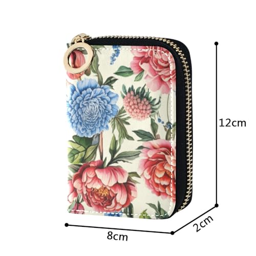 Vintage Pink Blue Florals Women Wallet Zip Around Card Holder Wallets RFID Blocking Small Coin Change Purse with Zipper3