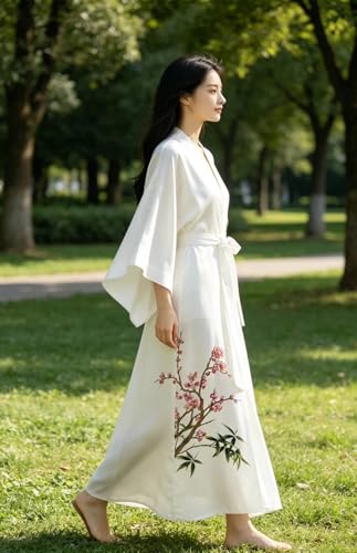 Image of Women's Classic 100% Silk Kimono Robe, Bathrobe-Printed Pattern
