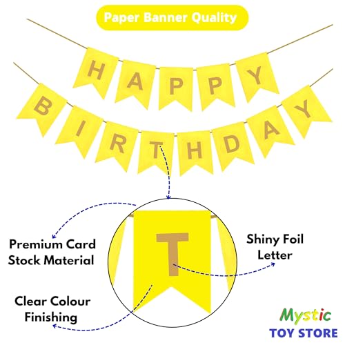 Image of Mystic Toy Store 80th Happy Birthday Decoration Kit Yellow for 80 year Old Women with Number Eighty Party Decorations Decor Celebration Items Item Set Combo Reusable Paper Banner