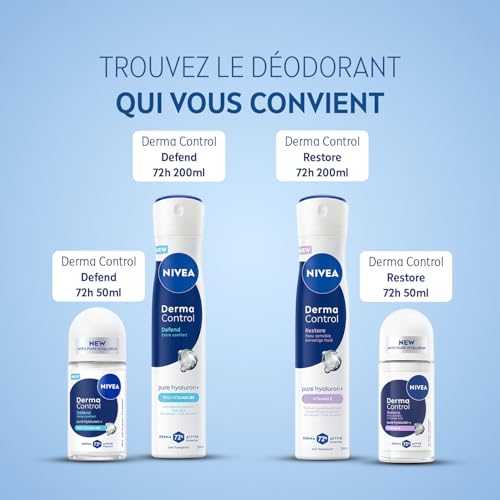 NIVEA Bille Féminin Derma Control Restore Déodorant Femme Anti Transpirant Aisselles Anti Irritations Acide Hyaluronique & Vitamine E 0% Alcool Peaux Sensibles 50 ml - vue 7