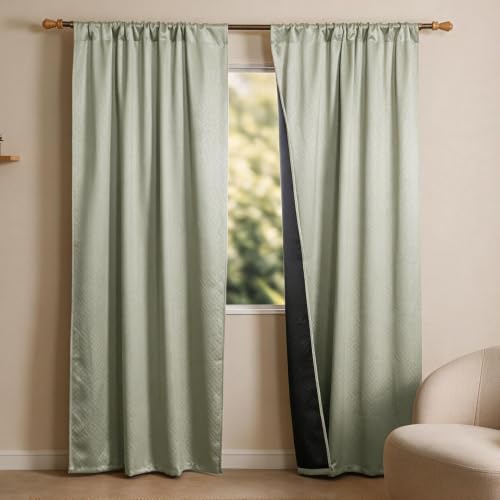 Image of HOMEMONDE 100% True Blackout Curtains 9 Feet Long Door - Set of 2 Curtains| Embossed Design | Light Block Thermal Insulated & Room Darkening Top Style Rod Pocket Curtains (Off White, 108Inch)