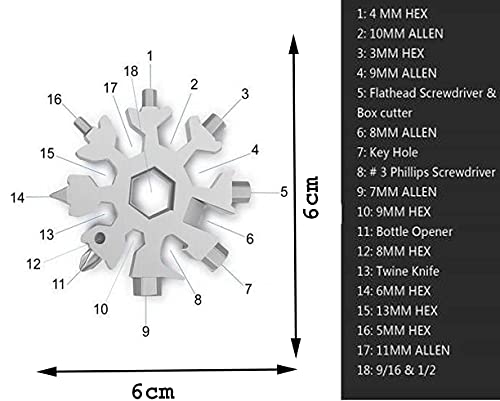 Image of GTC Steel Snowflake 18-in-1 Multi-Tool Keychain Screwdriver Bottle Opener Tool (CH-1801, Silver) (2)
