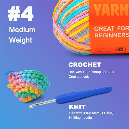 Image of 3.5Oz /120yds Beginner Easy Yarn for Crocheting and Knitting;Worsted-Weight Medium #4;Cotton Blend Yarn for Beginners Amigurumi DIY (Ocean, 1 Skein)
