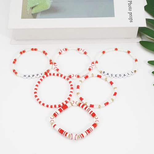 Image of Football Baseball Soccer Beaded Bracelets for Women Stackable Game Day Sports Theme Bracelet
