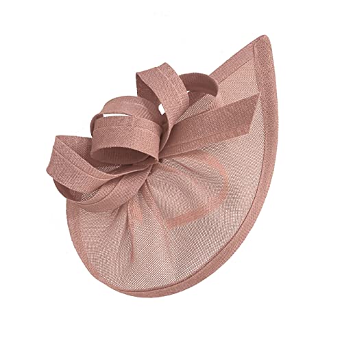 Caprilite Vegan Moon Hoop Fascinator Hat on Headband Wedding Ascot Races Bespoke Sinamay Disc (Dusty Pink)