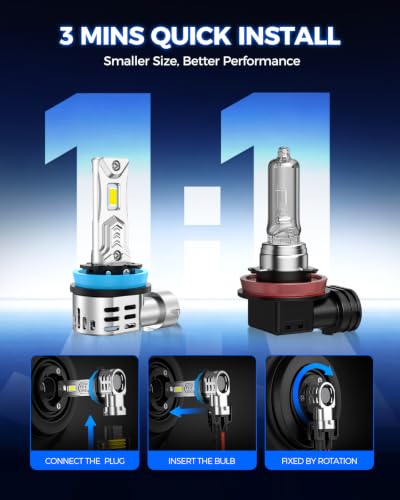 Image of Marsauto H11 /H9 /H8 Light Bulbs, 60000LM 1200% Brightness, Real 1:1 Design, H9 /H8 Fog Lights 6500K White, Plug N Play, 80000+ HRS Lifespan, IP68, Pack of 2