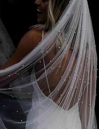 Elawbty F55WT-230 1 Tier Pearl Chapel Length Wedding Bridal Veil thumb #1