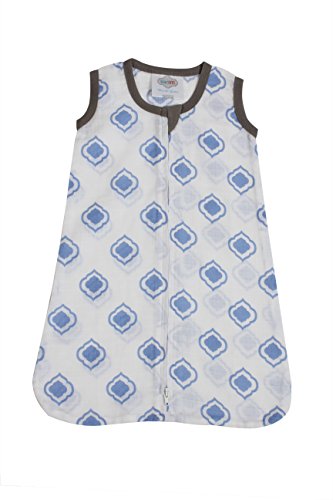 Bacati - Muslin Printed Sleeping Bag (Wearable Blankets) (Small, Moroccan Tiles White/Blue)