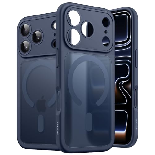 JETech iPhone 17 Pro 6.3インチ用 マグネットケース MagSafeに対応 カメラレンズ全面保護 半透明のマット背面 薄型 ミニマリスト 耐衝撃スマホカバー (ダークブルー)