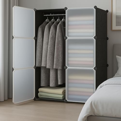 Image of EXVITO Collapsible Kids Wardrobe Closet Storage Cabinet with Doors - Door Foldable Modular Plastic Wardrobe Organizer for Bedroom & Baby Room for Kitchen,Home Office,Sink,Laundry (Brown, 6+2 Door)
