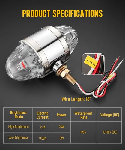 Image of Partsam 1x Glass Watermelon Light Dual Revolution Double-Face Amber Red LED Turn Signal Marker Tail Light, Zinc Alloy Housing Clear Lens Post Mount for Peterbilt Freightliner Semi Truck Trailer 12V