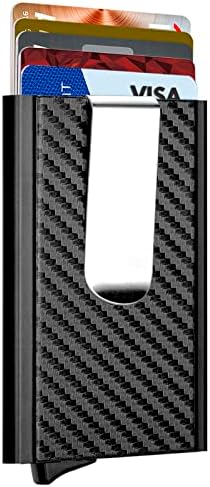 MOSIYEEF Minimalist Stealth Wallet for Men - Pop Up Men Wallet with Money Clip - Leather-wrapped Slim Compact Card Holder Carbon Fiber Card Wallet RFID Protection for 6 Credit Cards - Gifts for Him
