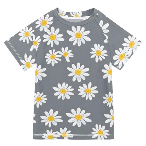 ALAZA Kids Rash Guard Girls Toddler Swim Shirts Short Sleeve Daisy Gray UPF 50+ 3T