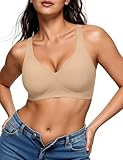 EUYZOU Wireless Jelly Bras for Women Plus Size Full Coverage Supportive Push Up Bra Seamless Comfortable No Underwire Everyday Bras, Skin L