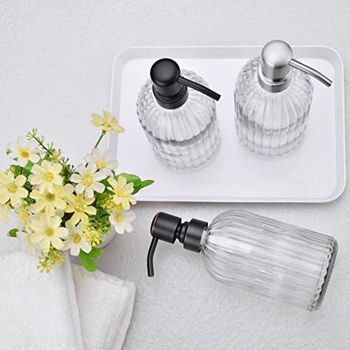 Image of 16Oz Clear Glass Soap Dispenser with Rust Proof Bronze Stainless Steel Pump, Refillable Bathroom Soap Dispenser with Vertical Stripe, Oil Rubbed Bronze Pump Kitchen Dispensers