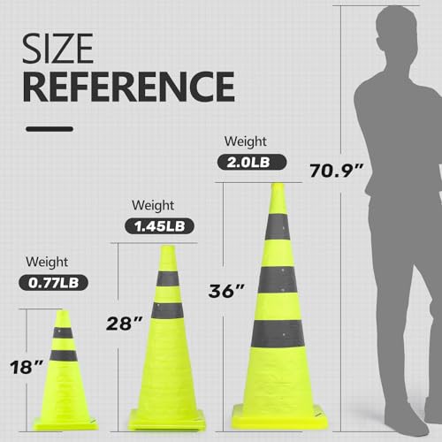 Image of BATTIFE 4 Pack 36 Inch Collapsible Traffic Cones, Lime Green Safety Cones