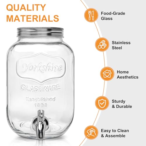 image for Goldfishwa 1 Gallon Glass Beverage Dispenser with Lid, Stainless Steel