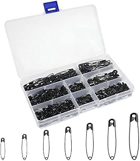 YOYUSH 460 Pcs 7 Sizes Safety Pins, Rust Resistant Small Medium Large Safety Pins for Clothes, Assorted Nickel Plated Steel Sewing Pins for Crafts Arts Quilting Pinning (Black)