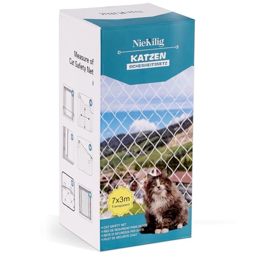 NieKilig 7x3m Rete Protezione per Gatti Balcone, Rete per Gatto Senza Trapano Rete Trasparente Protettiva per Terrazzo Gatti per Balconi, Finestre