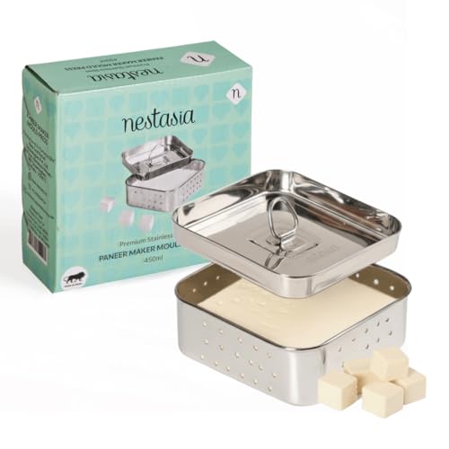 Image of Nestasia Small Stainless Steel Paneer Maker (450 ml) - Square Paneer Maker Mould Press with Lid | Rust Resistant Medium Paneer Strainer - Perfect for Fresh Paneer, Tofu & Sprouts