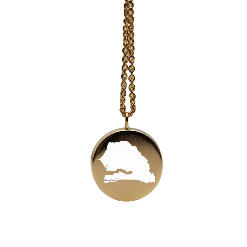 Pendentif carte du Sénégal en argent plaqué or, médaillon rond 24 mm idéal voyage