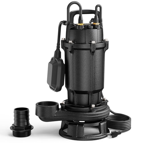 Aquastrong 1 HP Sewage Grinder Pump, 115V 4200 GPH Sewage Pump 2 inch Discharge, Cast Iron Sump Pump Submersible with Auto Float Switch for Basement Sump Basin and Sewage Well