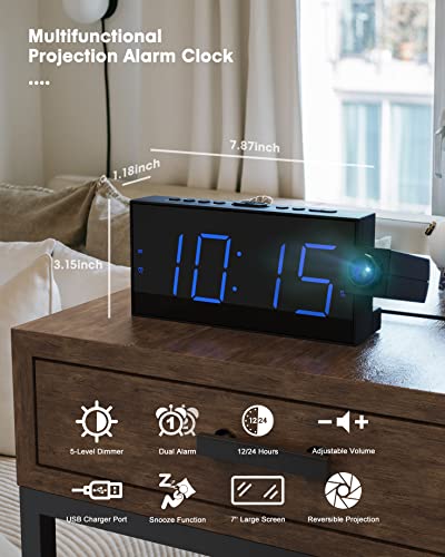 Onlyee Projection Alarm Clock For Bedroom, Led Digital On Ceiling Wall With Usb Phone Charging thumb #2