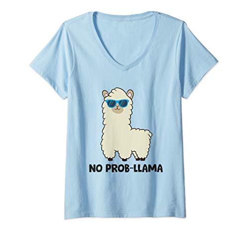 Donna No Prob-Lama Alpaca No Prob-Lama Prob Llama Maglietta con Collo a V