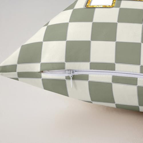 Image of Erosebridal Sage Green Checkered Throw Pillow Covers 22x22 Set of 2 Plaid Initial H Cushion Cover Personalized Monogram Throw Pillow Case for Bed Couch Sofa Fashion Grids Gingham Home Decor