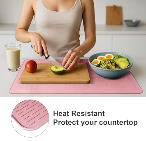 Image of Stove Top Cover for Electric Stove - Food Grade Ceramic Stove top Cover, Silicone XXL Dish Drying Mat, Glass Cooktop Covers, Flat RV Range top Mats (Pink,30x21)