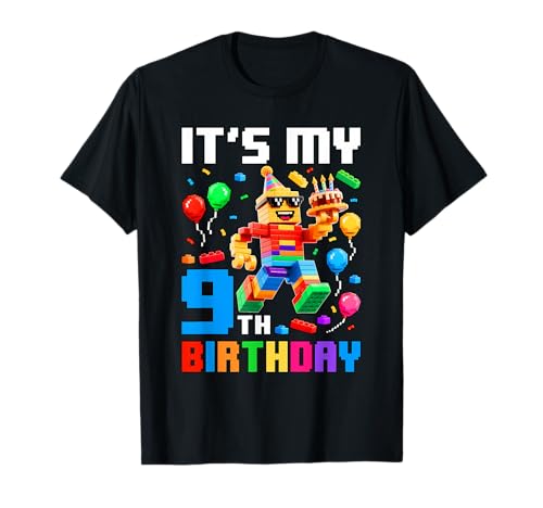 It's My 9th Birthday Building Brick 9 Years Old Boys Kids T-Shirt