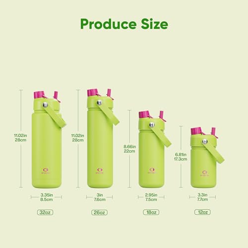Image of ENCOOL Insulated Water Bottle with Straw Stainless Steel Water Bottle, Leak-Proof, BPA-Free, Double Wall Vacuum Keeps Cold for 24 Hours for Sports, Travel, School (26 oz, Acid Green)